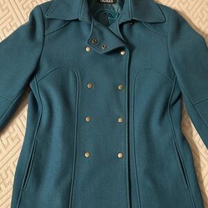 Like new (NWOT) GUESS Women's Dark Teal Pea Coat with Metallic Snap Buttons.